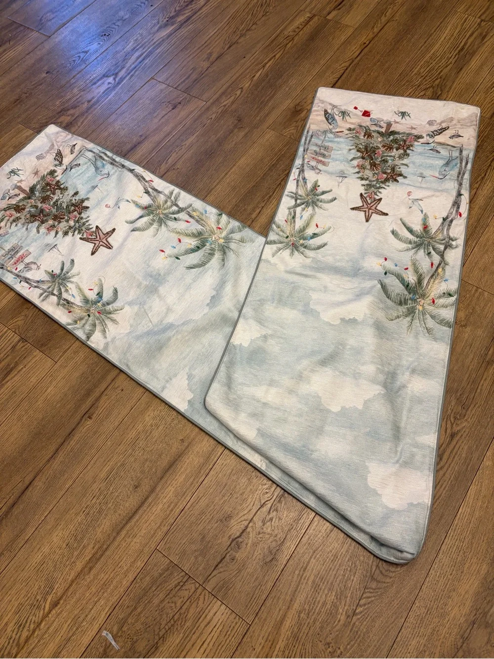 Coastal Christmas Beaded Table Runner 90 Inch Trees & Lights Coastal Collection
